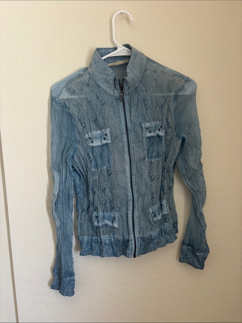 Light Blue Sheer Zip-Front Women's Jacket